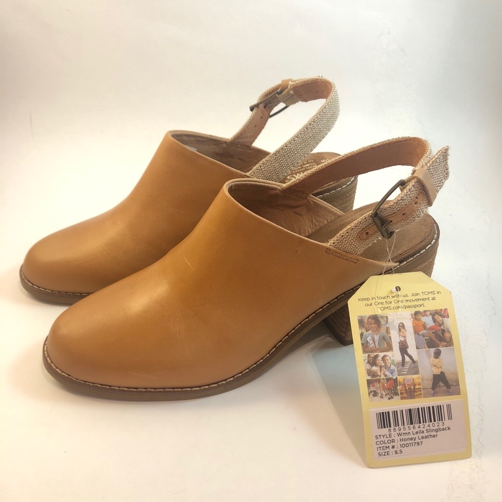 Womens TOMS Leila Slingback Honey Leather Tan